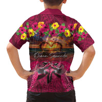 Hawaiian Turtle Love Couple Family Matching Summer Maxi Dress and Hawaiian Shirt Ocean Serenade - Honu Honi Ihu with Hibiscus and Romantic Sunset Pink Color LT03 - Polynesian Pride