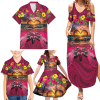 Hawaiian Turtle Love Couple Family Matching Summer Maxi Dress and Hawaiian Shirt Ocean Serenade - Honu Honi Ihu with Hibiscus and Romantic Sunset Pink Color LT03 - Polynesian Pride