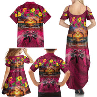 Hawaiian Turtle Love Couple Family Matching Summer Maxi Dress and Hawaiian Shirt Ocean Serenade - Honu Honi Ihu with Hibiscus and Romantic Sunset Pink Color LT03 - Polynesian Pride