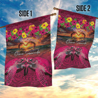 Hawaiian Turtle Love Couple Garden Flag Ocean Serenade - Honu Honi Ihu with Hibiscus and Romantic Sunset Pink Color LT03 - Polynesian Pride