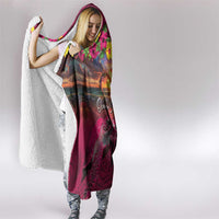 Hawaiian Turtle Love Couple Hooded Blanket Ocean Serenade - Honu Honi Ihu with Hibiscus and Romantic Sunset Pink Color LT03 - Polynesian Pride