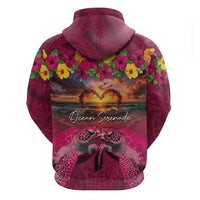 Hawaiian Turtle Love Couple Hoodie Ocean Serenade - Honu Honi Ihu with Hibiscus and Romantic Sunset Pink Color LT03 - Polynesian Pride