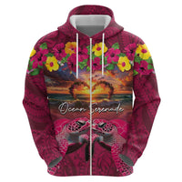 Hawaiian Turtle Love Couple Hoodie Ocean Serenade - Honu Honi Ihu with Hibiscus and Romantic Sunset Pink Color LT03 - Polynesian Pride