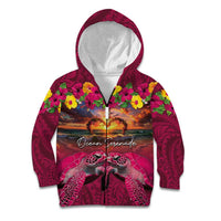 Hawaiian Turtle Love Couple Kid Hoodie Ocean Serenade - Honu Honi Ihu with Hibiscus and Romantic Sunset Pink Color LT03 Zip Hoodie Pink - Polynesian Pride
