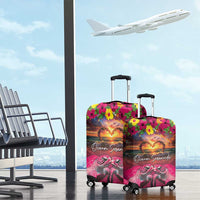 Hawaiian Turtle Love Couple Luggage Cover Ocean Serenade - Honu Honi Ihu with Hibiscus and Romantic Sunset Pink Color LT03 - Polynesian Pride