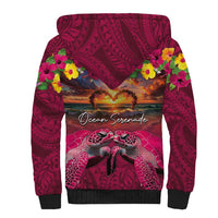 Hawaiian Turtle Love Couple Sherpa Hoodie Ocean Serenade - Honu Honi Ihu with Hibiscus and Romantic Sunset Pink Color LT03 - Polynesian Pride