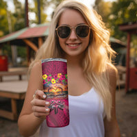 Hawaiian Turtle Love Couple Skinny Tumbler Ocean Serenade - Honu Honi Ihu with Hibiscus and Romantic Sunset Pink Color LT03 - Polynesian Pride