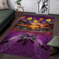 Hawaiian Turtle Love Couple Area Rug Ocean Serenade - Honu Honi Ihu with Hibiscus and Romantic Sunset Purple Color LT03 Purple - Polynesian Pride