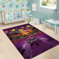 Hawaiian Turtle Love Couple Area Rug Ocean Serenade - Honu Honi Ihu with Hibiscus and Romantic Sunset Purple Color LT03 - Polynesian Pride