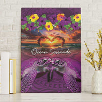 Hawaiian Turtle Love Couple Canvas Wall Art Ocean Serenade - Honu Honi Ihu with Hibiscus and Romantic Sunset Purple Color LT03 Without Frame Purple - Polynesian Pride