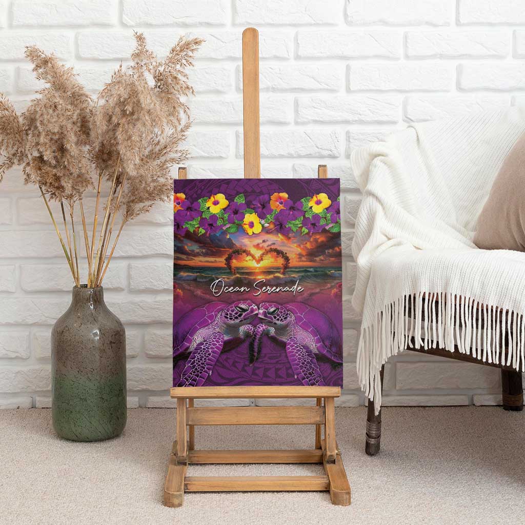 Hawaiian Turtle Love Couple Canvas Wall Art Ocean Serenade - Honu Honi Ihu with Hibiscus and Romantic Sunset Purple Color LT03 - Polynesian Pride
