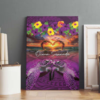 Hawaiian Turtle Love Couple Canvas Wall Art Ocean Serenade - Honu Honi Ihu with Hibiscus and Romantic Sunset Purple Color LT03 - Polynesian Pride