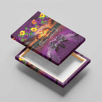 Hawaiian Turtle Love Couple Canvas Wall Art Ocean Serenade - Honu Honi Ihu with Hibiscus and Romantic Sunset Purple Color LT03 - Polynesian Pride