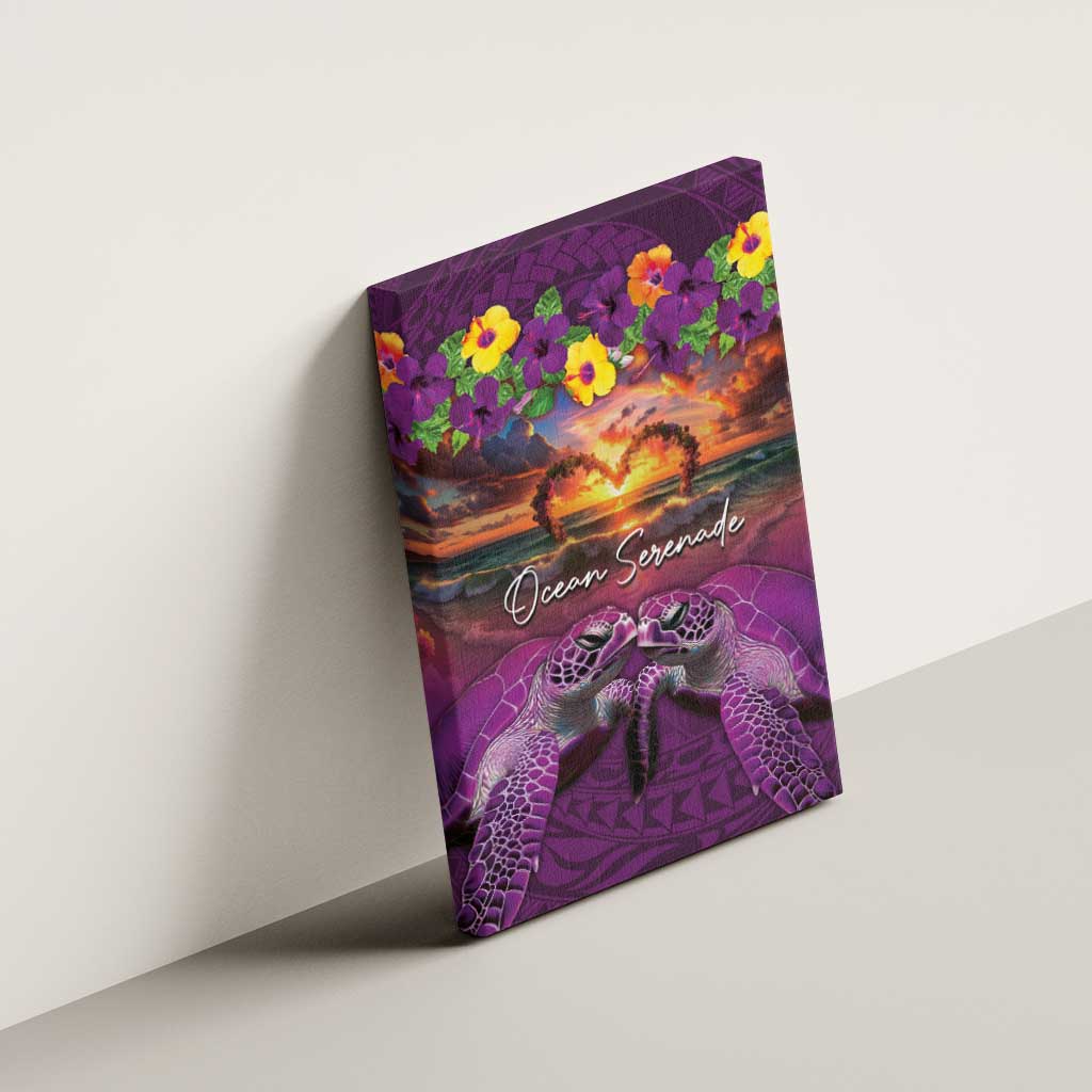 Hawaiian Turtle Love Couple Canvas Wall Art Ocean Serenade - Honu Honi Ihu with Hibiscus and Romantic Sunset Purple Color LT03 - Polynesian Pride