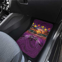 Hawaiian Turtle Love Couple Car Mats Ocean Serenade - Honu Honi Ihu with Hibiscus and Romantic Sunset Purple Color LT03 - Polynesian Pride