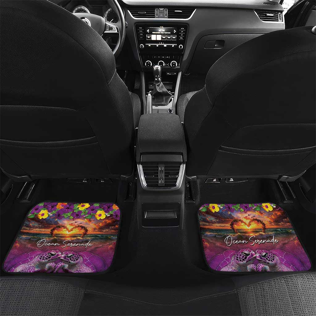 Hawaiian Turtle Love Couple Car Mats Ocean Serenade - Honu Honi Ihu with Hibiscus and Romantic Sunset Purple Color LT03 Set 2pcs - Back Purple - Polynesian Pride