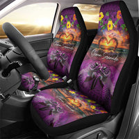 Hawaiian Turtle Love Couple Car Seat Cover Ocean Serenade - Honu Honi Ihu with Hibiscus and Romantic Sunset Purple Color LT03 - Polynesian Pride