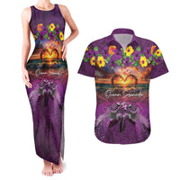 Hawaiian Turtle Love Couple Couples Matching Tank Maxi Dress and Hawaiian Shirt Ocean Serenade - Honu Honi Ihu with Hibiscus and Romantic Sunset Purple Color LT03 Purple - Polynesian Pride