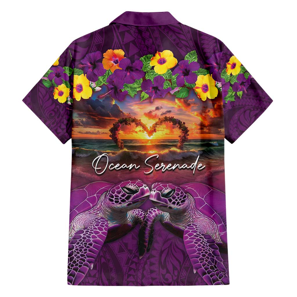 Hawaiian Turtle Love Couple Family Matching Puletasi and Hawaiian Shirt Ocean Serenade - Honu Honi Ihu with Hibiscus and Romantic Sunset Purple Color LT03 - Polynesian Pride
