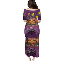 Hawaiian Turtle Love Couple Family Matching Puletasi and Hawaiian Shirt Ocean Serenade - Honu Honi Ihu with Hibiscus and Romantic Sunset Purple Color LT03 - Polynesian Pride