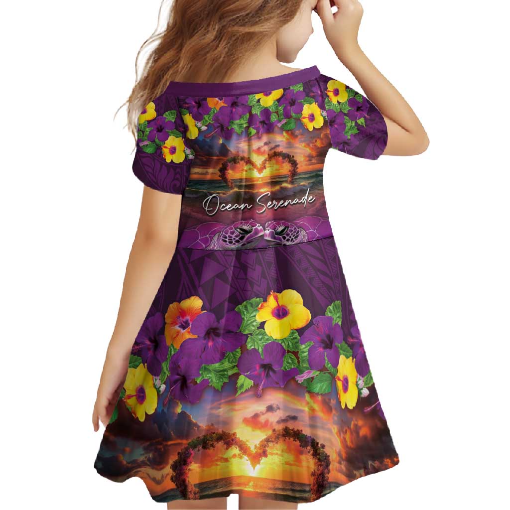 Hawaiian Turtle Love Couple Family Matching Summer Maxi Dress and Hawaiian Shirt Ocean Serenade - Honu Honi Ihu with Hibiscus and Romantic Sunset Purple Color LT03 - Polynesian Pride
