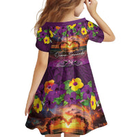 Hawaiian Turtle Love Couple Family Matching Summer Maxi Dress and Hawaiian Shirt Ocean Serenade - Honu Honi Ihu with Hibiscus and Romantic Sunset Purple Color LT03 - Polynesian Pride