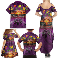Hawaiian Turtle Love Couple Family Matching Summer Maxi Dress and Hawaiian Shirt Ocean Serenade - Honu Honi Ihu with Hibiscus and Romantic Sunset Purple Color LT03 - Polynesian Pride