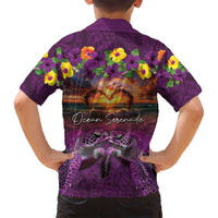 Hawaiian Turtle Love Couple Family Matching Tank Maxi Dress and Hawaiian Shirt Ocean Serenade - Honu Honi Ihu with Hibiscus and Romantic Sunset Purple Color LT03 - Polynesian Pride