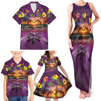 Hawaiian Turtle Love Couple Family Matching Tank Maxi Dress and Hawaiian Shirt Ocean Serenade - Honu Honi Ihu with Hibiscus and Romantic Sunset Purple Color LT03 - Polynesian Pride