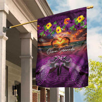 Hawaiian Turtle Love Couple Garden Flag Ocean Serenade - Honu Honi Ihu with Hibiscus and Romantic Sunset Purple Color LT03 House Flag Purple - Polynesian Pride