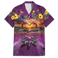 Hawaiian Turtle Love Couple Hawaiian Shirt Ocean Serenade - Honu Honi Ihu with Hibiscus and Romantic Sunset Purple Color LT03 Purple - Polynesian Pride