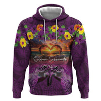 Hawaiian Turtle Love Couple Hoodie Ocean Serenade - Honu Honi Ihu with Hibiscus and Romantic Sunset Purple Color LT03 Pullover Hoodie Purple - Polynesian Pride