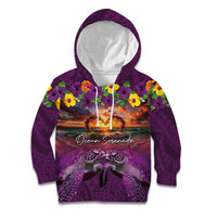 Hawaiian Turtle Love Couple Kid Hoodie Ocean Serenade - Honu Honi Ihu with Hibiscus and Romantic Sunset Purple Color LT03 Hoodie Purple - Polynesian Pride