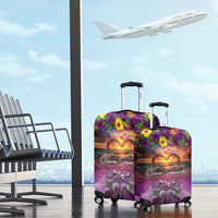 Hawaiian Turtle Love Couple Luggage Cover Ocean Serenade - Honu Honi Ihu with Hibiscus and Romantic Sunset Purple Color LT03 - Polynesian Pride