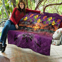 Hawaiian Turtle Love Couple Quilt Ocean Serenade - Honu Honi Ihu with Hibiscus and Romantic Sunset Purple Color LT03 - Polynesian Pride