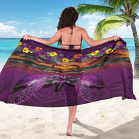 Hawaiian Turtle Love Couple Sarong Ocean Serenade - Honu Honi Ihu with Hibiscus and Romantic Sunset Purple Color LT03 - Polynesian Pride