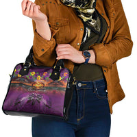 Hawaiian Turtle Love Couple Shoulder Handbag Ocean Serenade - Honu Honi Ihu with Hibiscus and Romantic Sunset Purple Color LT03 - Polynesian Pride