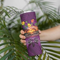 Hawaiian Turtle Love Couple Skinny Tumbler Ocean Serenade - Honu Honi Ihu with Hibiscus and Romantic Sunset Purple Color LT03 - Polynesian Pride