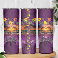 Hawaiian Turtle Love Couple Skinny Tumbler Ocean Serenade - Honu Honi Ihu with Hibiscus and Romantic Sunset Purple Color LT03 - Polynesian Pride
