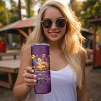 Hawaiian Turtle Love Couple Skinny Tumbler Ocean Serenade - Honu Honi Ihu with Hibiscus and Romantic Sunset Purple Color LT03 - Polynesian Pride
