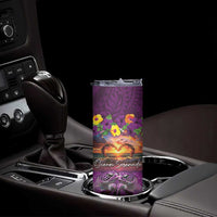 Hawaiian Turtle Love Couple Skinny Tumbler Ocean Serenade - Honu Honi Ihu with Hibiscus and Romantic Sunset Purple Color LT03 - Polynesian Pride
