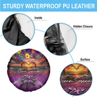 Hawaiian Turtle Love Couple Spare Tire Cover Ocean Serenade - Honu Honi Ihu with Hibiscus and Romantic Sunset Purple Color LT03 - Polynesian Pride