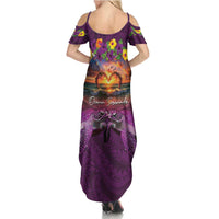 Hawaiian Turtle Love Couple Summer Maxi Dress Ocean Serenade - Honu Honi Ihu with Hibiscus and Romantic Sunset Purple Color LT03 - Polynesian Pride