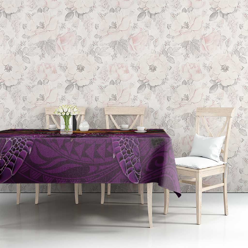Hawaiian Turtle Love Couple Tablecloth Ocean Serenade - Honu Honi Ihu with Hibiscus and Romantic Sunset Purple Color