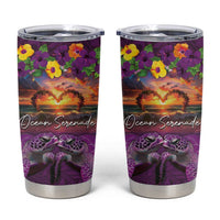 Hawaiian Turtle Love Couple Tumbler Cup Ocean Serenade - Honu Honi Ihu with Hibiscus and Romantic Sunset Purple Color LT03 Purple - Polynesian Pride