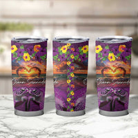 Hawaiian Turtle Love Couple Tumbler Cup Ocean Serenade - Honu Honi Ihu with Hibiscus and Romantic Sunset Purple Color LT03 - Polynesian Pride