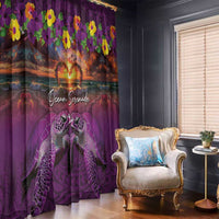 Hawaiian Turtle Love Couple Window Curtain Ocean Serenade - Honu Honi Ihu with Hibiscus and Romantic Sunset Purple Color LT03 - Polynesian Pride