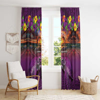 Hawaiian Turtle Love Couple Window Curtain Ocean Serenade - Honu Honi Ihu with Hibiscus and Romantic Sunset Purple Color LT03 - Polynesian Pride