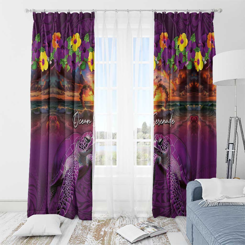 Hawaiian Turtle Love Couple Window Curtain Ocean Serenade - Honu Honi Ihu with Hibiscus and Romantic Sunset Purple Color LT03 - Polynesian Pride