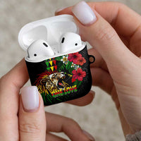 Hawaiian One Love AirPods Case Reggae Lion Tropical Plants and Kakau with Tribal Pattern